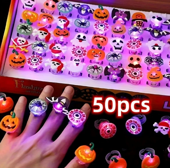 Led Ring Light 18 - Halloween-Leuchtringe für Kinder, 50 Stück LED-Blinkring,