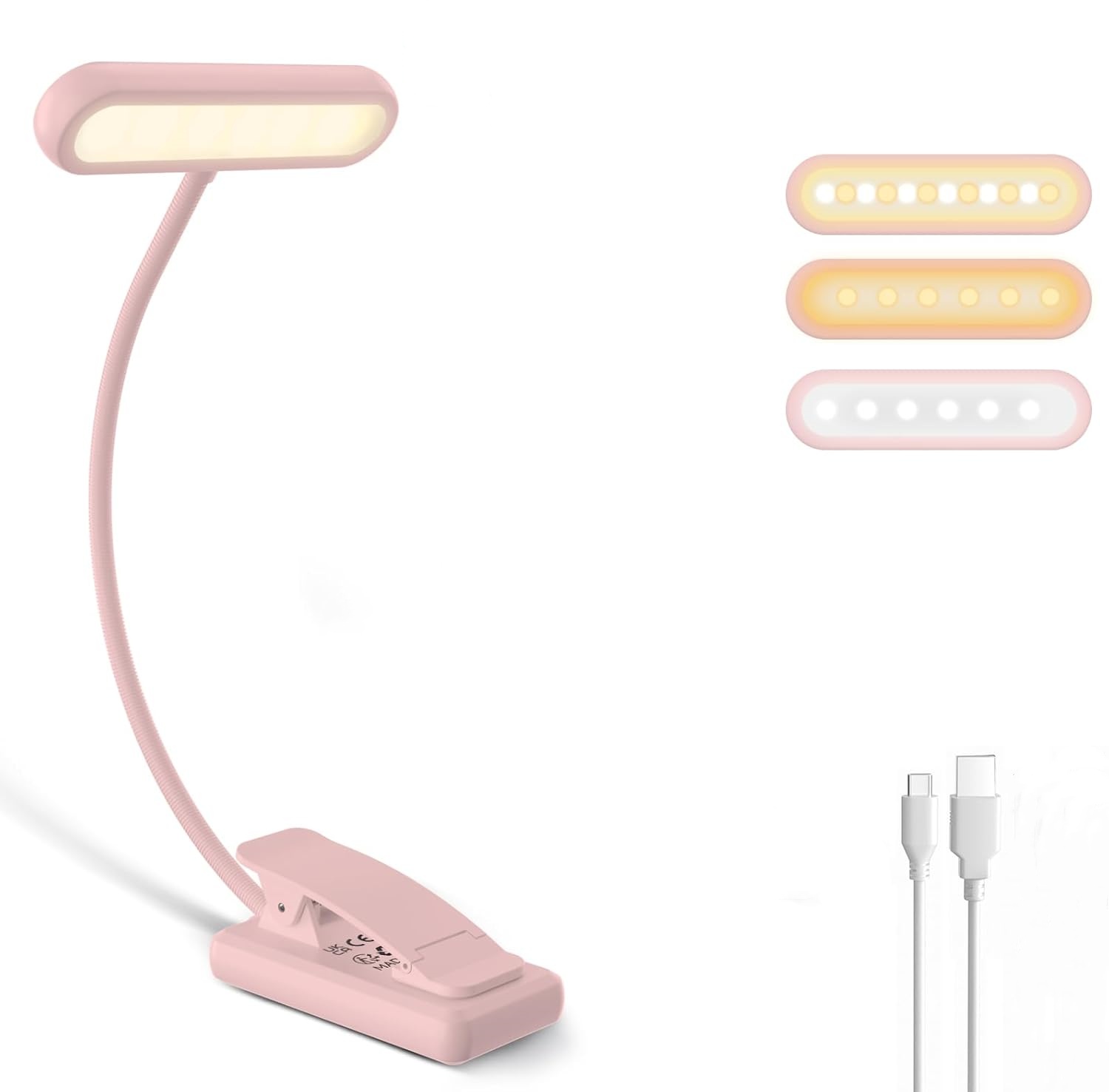 Photography Lighting Book - Leselampe Buchklemme Schwarz/Weiß/Rosa USB Wiederaufladbarer Akku