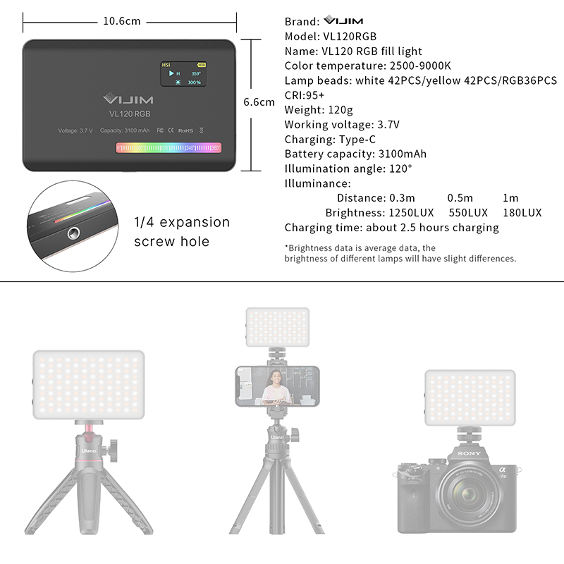 Ulanzi VL120 RGB Kamera Video  – Photography Lighting Grid Bewertung und Preis